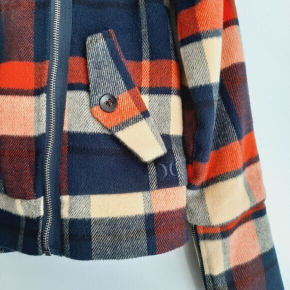 HURLEY / Quiet Rebel Moto Plaid Blanket Fleece Biker Full Zip Jacket Sz XS - Picture 5 of 16